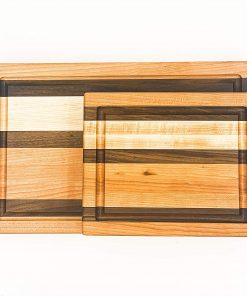 B08WV9DNKF Large Handmade Cherry, Walnut and Maple Striped Patterned Wood Cutting Board Made in the USA-16x10x1.75 | 10x8x1.75 Non-Slip Feet-Juice Groove-Integrated Handles