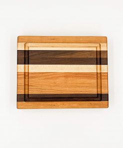 B08WYRP74D Small Handmade Cherry, Walnut and Maple Striped Patterned Wood Bar Prep Cutting Board Made in the USA | 10x8x1.75 Non-Slip Feet-Juice Groove-Integrated Handles