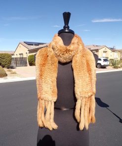 B08X3BH2YC real tan/brown (knit) RABBIT FUR X-Large scarf scarves collar boa - knit rabbit fur scarf - tan/brown knit scarf - knit scarf w"tails"