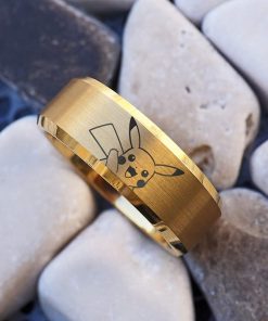 B08XBHK5WR I Choose You Wedding Band Pokemon Jewelry Anime ring anime Gift Pikachu Wedding Band Pokeball Ring