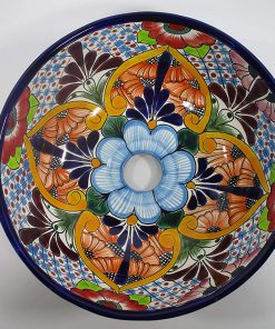 B08X143691 10Â¾" ROUND TALAVERA SINK, vessel mexican bathroom sink handmade folk art ceramic