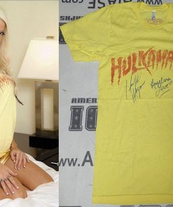 B00A6OFXHK Hulk Hogan Angelina Love Signed Event Worn Used TNA Hulkamania Shirt PSA/DNA WWE - Autographed Wrestling Miscellaneous Items