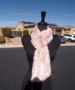 B08X3FCRWJ real tan/ivory (knit) RABBIT FUR scarf scarves collar boa - loop on one end - knit rabbit fur scarf - tan/ivory knit loop style fur scarf