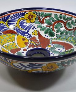 B08X1YQMQ2 14" round TALAVERA VESSEL SINK Mexican handmade ceramic bathroom basin, folk art