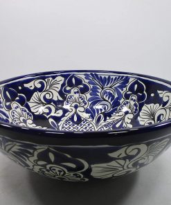 B08WH9TQQV 15" round TALAVERA VESSEL SINK Mexican handmade ceramic bathroom basin, folk art