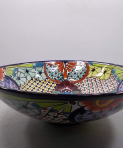 B08WQC99LX 17" round TALAVERA VESSEL SINK Mexican handmade ceramic bathroom basin, folk art