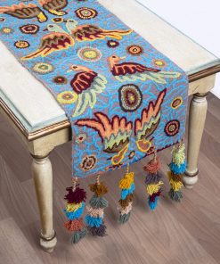 B08T6DVPY4 Turquoise embroidered Table runner, Decorative Table Runner"Songbirds", Floral Pattern handmade table linen decor, peruvian handmade gifts