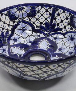B08X1R48J8 10Â¾" ROUND TALAVERA SINK, vessel mexican bathroom sink handmade folk art ceramic