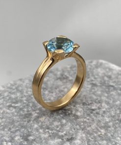 B08WPXTNNW Timeless Blue Topaz Ring in 14k Gold - Natural Stone Ring for Wedding, Engagement, Fashion, Bday Gifts for Women - Handcrafted Topaz Birthstone Ring - Customizable Material