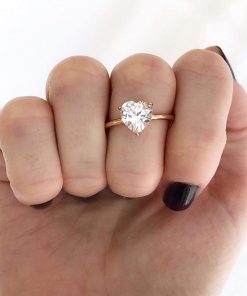 B08T8KQGCZ 14k Solid Gold Heart Shape Solitaire Birthstone Ring, Wedding Engagement Solitaire Heart Ring, 8 MM Heart Cut Cubic Zirconium Stone 1.5 MM Band Stackable Ring