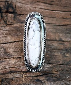B08WX8NCGX White Howlite Ring, Sterling Silver Ring, Antique Ring, Oval Shape Ring, Boho Style, Turquoise Howlite Ring, Promise Ring, Buffalo Ring, Bridesmaids Gift, Healing Crystal, Gypsy Ring, Vintage Style