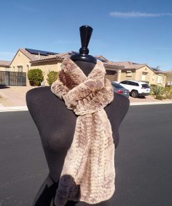 B08X3FBRHP real brown/tan (knit) RABBIT FUR scarf scarves collar boa - loop on one end - knit rabbit fur scarf - brown/tan loop style fur scarf