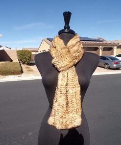 B08X3F5TR3 real bronze/beige (knit) RABBIT FUR scarf scarves collar boa - loop on one end - knit rabbit fur scarf - bronze/beige loop style fur scarf