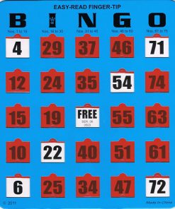 B008IT9QH8 Regal Games 100 Jumbo Easy Read Blue Fingertip Shutter Slide Bingo Cards