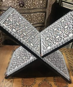 B08V85HFK3 Egyptian Handmade Islamic Muslim Quran Holder Stand Beech Wood Inlaid Mother of Pearl 16.8" M01