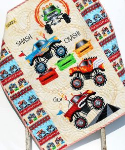 B08SW4QBTQ Monster Truck Quilt, Boy Baby Blanket, Nursery Bedding, Newborn Baby Shower Gifts, Handmade Race Smash Crash for Sale