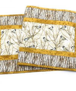 B08TDZM76T Table Runner with Birds, Chickadee Bird Gold Brown Tree Branches Quilted Table Mat, 13x48 inch, Reversible Coffee Table End Table Nightstand Winter Everyday Woodland Cabin Rustic Decor