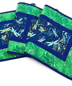B08VNNG8M5 Dragonfly Quilted Table Runner, Blue Green Swirl, 13x50 inch, Coffee Table Living Room Dining Table Runner, Reversible Cotton, Nature Inspired Magical Dragonfly Garden Dresser Scarf Table Mat