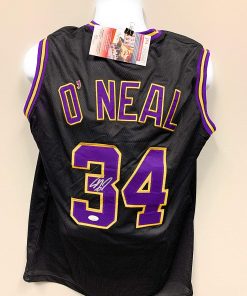 B08RQQ2XY8 Shaquille O'Neal Los Angeles Lakers Signed Autograph Custom Jersey Black JSA Witnessed Certified