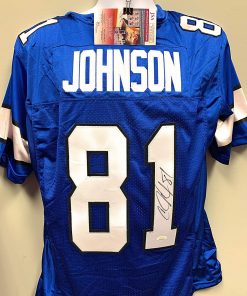 B08V2188PK Calvin Johnson Detriot Lions Signed Autograph Custom Jersey Blue JSA Witnessed Certified