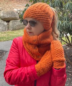 B08SVMN9F1 Knitted Handmade Womenâ€™s Winter Set (Mittens/Gloves, Neck Warmer & Beanie with adjustable ponytail hole