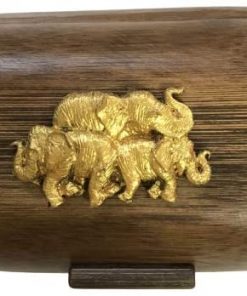 B08S75RKS1 Golden789Shop Trinket Wood Box Resin Gold 3 Elephants Premium Quality Thai Handmade Vintage Bamboo Jewelry Keepsake Storage Organizer with Hand Carved for birthdays anniversaries housewarming Souvenir Size 5" x 4" x 2", Weight 240g.