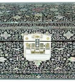 B004VU3LLA Mother of Pearl Arabesque Design Asian Lacquered Wooden Lock and Key Jewelry Trinket Keepsake Treasure Gift Box Case Chest Organizer