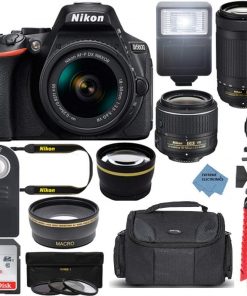 B08VRQN2KY Nikon D5600 24.2MP DX-Format DSLR Camera with AF-P 18-55mm VR & 70-300mm ED Lens Kit Bundle with Camera Lens, 32GB Memory Card and Accessories (14 Items) w/Extreme Ele Cloth