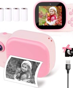 B08TM7FSRN Instant Print Camera for Kids, Upgraded Kids Selfie HD Video Camera, Zero Ink Printing Digital Camera with 4 Rolls Print Paper, 1000 mAh, Dual Lens, Ideal Toy Gifts for Girls and Boys