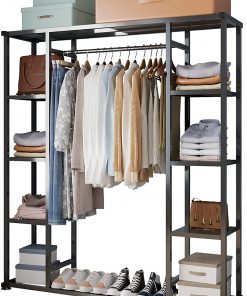 B08V51GV6X UDEAR Metal Garment Rack,Freestanding,Heavy Duty Open Wardrobe Closet Storage Organizer,with 9 Shelves Clothes Hanging Rack Stand for Clothes,Shoes, Bags,in Entryway,Room,Black