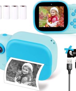 B08TMGKJ6P Instant Print Camera for Kids, Upgraded Kids Selfie HD Video Camera, Zero Ink Printing Digital Camera with 4 Rolls Print Paper, 1000 mAh, Dual Lens, Ideal Toy Gifts for Girls and Boys