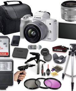 B08W9TX856 Canon EOS M50 Mark II Mirrorless Digital Camera (White) with 15-45mm STM Lens + Deluxe Accessory Bundle Including Sandisk 32GB Card, Flash, Grip Multi Angle Tripod, 50" Tripod, Filters and More.