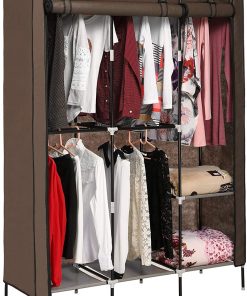 B08SLN98WT Mauccau Wardrobe Closet with Shelves Portable Clothes Closet Storage Clothes Organizer Wardrobe Water Proof and Dust Proof Hanging Clothes Wardrobe for Bedroom (Tan)