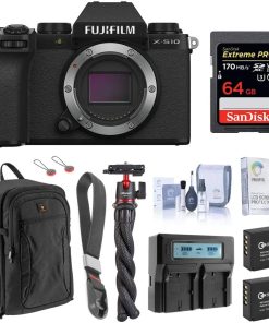 B08W6B4JM3 Fujifilm X-S10 Mirrorless Digital Camera, Black (Body Only) - Bundle with 64GB SD Card, Backpack, 2X Extra Battery, Dual Charger, Wrist Strap, Octopus Tripod and Accessories