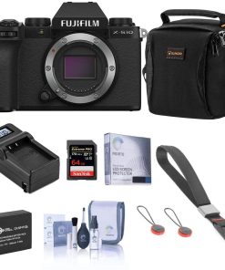 B08W6GCG4J Fujifilm X-S10 Mirrorless Digital Camera, Black (Body Only) - Essential Bundle with 64GB SD Card, Shoulder Bag, Wrist Strap, Extra Battery, Compact Charger, Screen Protector, Cleaning Kit