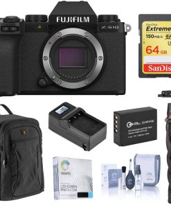 B08W6D6TMQ Fujifilm X-S10 Mirrorless Digital Camera, Black (Body Only) - Bundle with 64GB SD Card, Backpack, Octopus Tripod, Extra Battery, Smart Charger, Screen Protector, Cleaning Kit