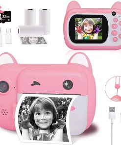 B08WX4XDKR Instant Print Camera for Kids, Upgrade Selfie Kids Camera, Digital Zero Ink Video Camera with 3 Rolls Print Paper Camera, 1000 mAh, Dual Lens,1080P HD Video Recorder, As Toys Gifts for Girls and Boys