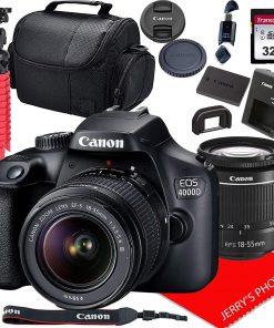 B08RLJF7DW Canon EOS 4000D DSLR Camera w/Canon EF-S 18-55mm F/3.5-5.6 III Zoom Lens + 32GB SD Card + More