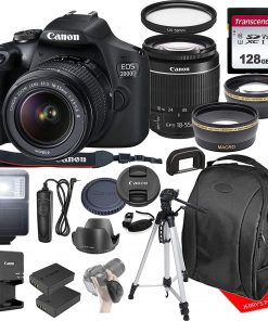 B08RL96RXX Canon EOS 2000D / Rebel T7 w/Canon EF-S 18-55mm F/3.5-5.6 III Zoom Lens Bundle + Professional Accessories W/ 128GB Memory Card & Back-Pack Case & Spare Battery + More