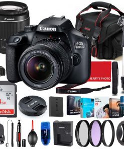 B08VW4NCX8 Canon EOS 4000D (Rebel T100) DSLR Camera with 18-55mm Lens Bundle + Premium Accessory Bundle Including 64GB Memory, Filters, Photo/Video Software Package, Shoulder Bag & More