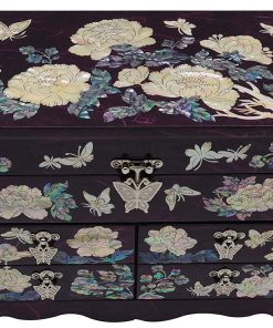 B08WK6GVQX [Mellow Breez] Korean Wood Jewelry Boxes for Women | Handmade Large Wooden Jewelry Organizer Box | Jewlery Box Vintage Treasure Chest Decorative Organizer with Drawers | Mirror and 4 Drawers (Purple)