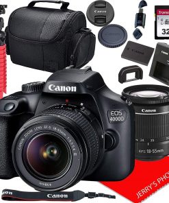 B08X7LJ3J4 Canon EOS 4000D DSLR Camera w/Canon EF-S 18-55mm F/3.5-5.6 III Zoom Lens + 32GB SD Memory Card + More