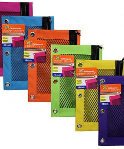 B005OYUIVS BAZIC Pencil Pouch 3 Ring Binder Pouch w/ Rivet Enforced Rings Holes, Mesh Window, Zipper Pouches Case Cosmetic Bag, Bright Assorted Color, 144-Pack