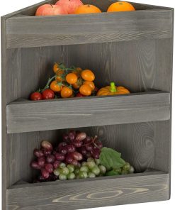 B08WPK98PS MyGift 3 Tier Vintage Gray Wood Home Kitchen Countertop Corner Fruit Produce Bin Organizer Pantry Storage Rack for Fruits, Veggies, Spices & Seasonings