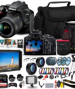 B08RZBKMLD Nikon D3500 DSLR Camera with 18-55mm and 70-300mm Lenses (1588) + 4K Monitor + 2 x 64GB ExtremePro Card + 2 x EN-EL14a Battery + Corel Software + Tripod + Case + More - International Model (Renewed)